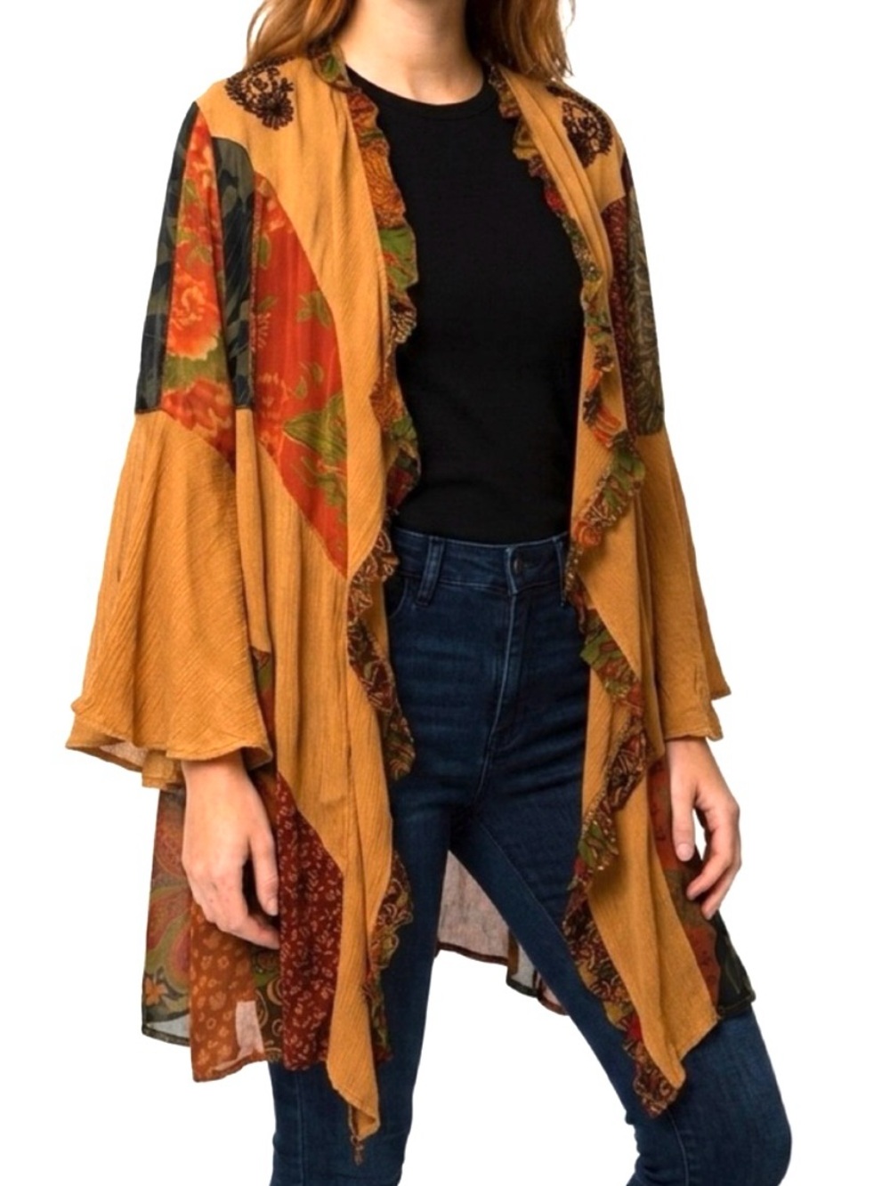 NEW Mustard Patchwork Boho
Duster Cardigan Kimono